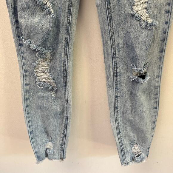 Tinseltown Women's Stonewash Skinny Jeans 5 Distressed High Rise Raw Hem Denim - Picture 5 of 8